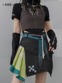Kinich Impression Series Asymmetric Paneled Denim Skirt (2)