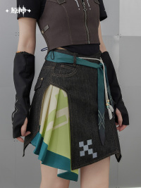 Kinich Impression Series Asymmetric Paneled Denim Skirt (6)