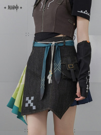 Kinich Impression Series Asymmetric Paneled Denim Skirt (5)