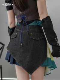 Kinich Impression Series Asymmetric Paneled Denim Skirt (3)