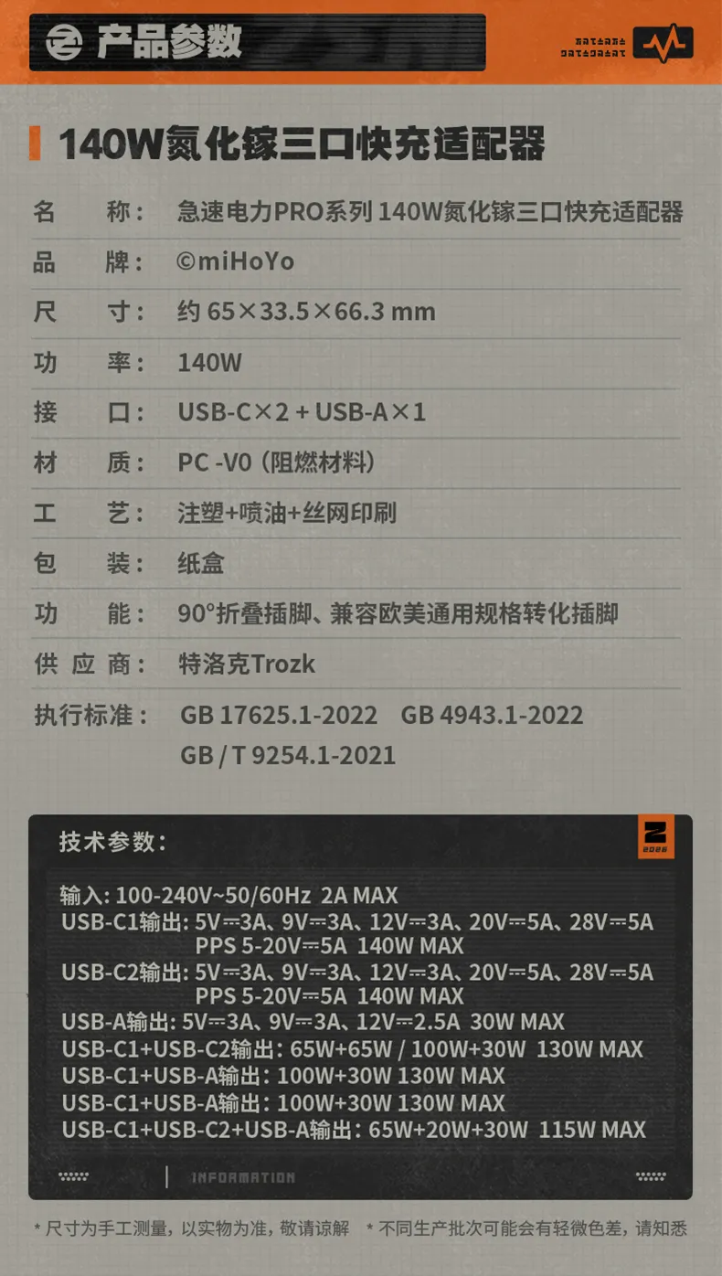 Zenless Zone Zero 140W GaN Three-Port Fast Charging Adapter | Zenlesszonezero.toys